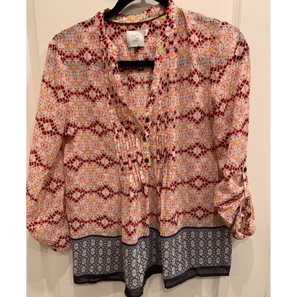 HD in‎ Paris Kaveri Blouse US Sz 4 Pintuck Peasant Henley Boho Top Anthropologie
